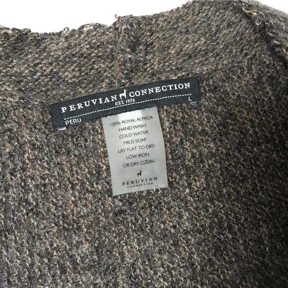 Peruvian Connection Sweater 100% Royal Alpaca Brown Knit Cardigan Duster L -flaw - Picture 3 of 11